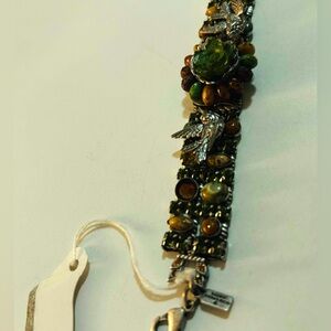 Colorful Bird and Flower Bracelet handmade by artist Mary Demarco, NWT